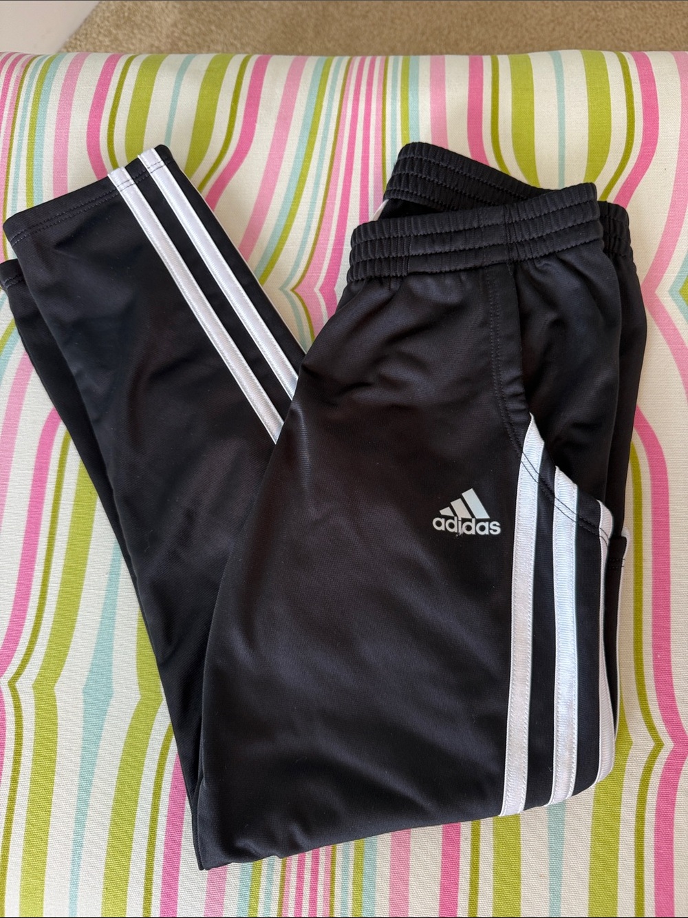 adidas Black Kids Joggers with White 3-Stripes size 7